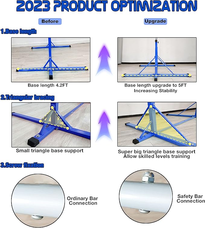 Gymnastics Bar for Kids Ages 3-15, 35" to 60" Adjustable Height, 4FT Wide Base - Professional Kip Bar with 360° Stability & Fiberglass Crossbar, Easy Fold&Solid Design for Home Training