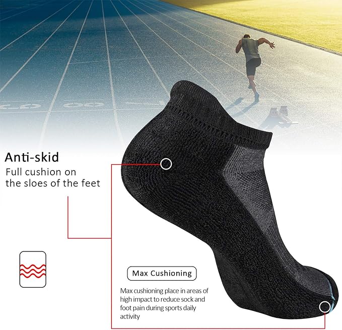JOYNÉE Mens Ankle Athletic Low Cut Socks Running Sports Cushioned Sock for Men 6 Pack