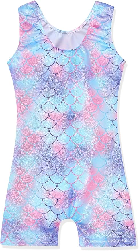 Leotards for Girls Gymnastics Toddler Dance Biketards Mermaid Unicorn Athletic Dance Wear Shiny Rainbow Blue Hotpink