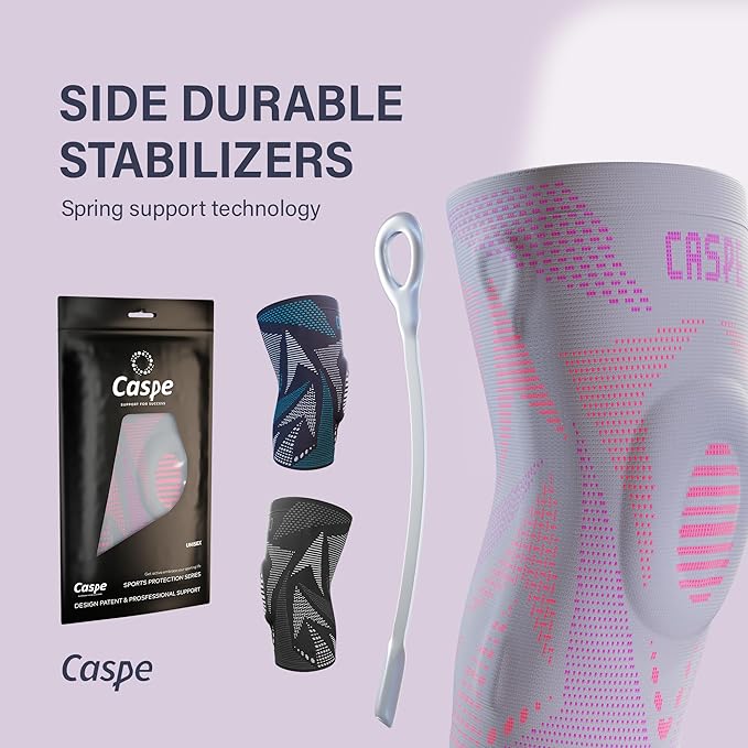 Caspe 1 Pack Compression Knee Brace for Women & Men – Pain Relief Support with Patella Gel Pads & Side Stabilizers – Knee Sleeve for Running, Workout & Arthritis (Pink, Medium)