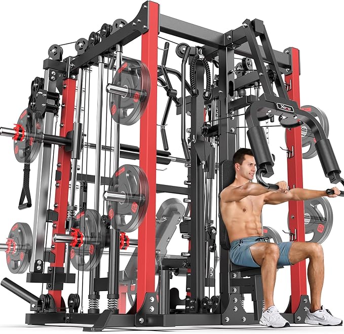 Multi-Purpose Squat Rack,Smith Machine Weight Rack Set with Cable Crossover System, Home Gym Power Racks, Power Racks and Packages