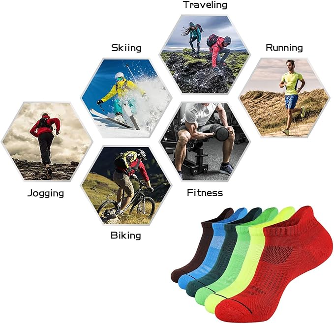 JOYNÉE Mens Ankle Athletic Low Cut Socks Running Sports Cushioned Sock for Men 6 Pack
