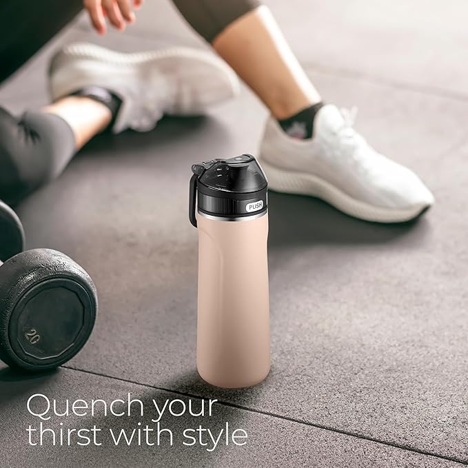 SIPX Stainless Steel Water Bottle, 18oz, Peach, Reusable, BPA-Free, Keeps Cold 24hr, Triple Insulated, Leak Proof Straw Lid, Sustainable Material, Hiking
