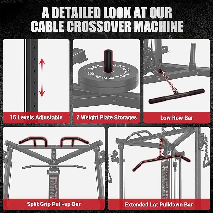 CC01 Fitness Cable Crossover Machine with High and Low Pulley System, Functional Trainer with with Pull Up Bars and Optional Bundle, Plate Loaded Pulley System for Home Gym Power Workout