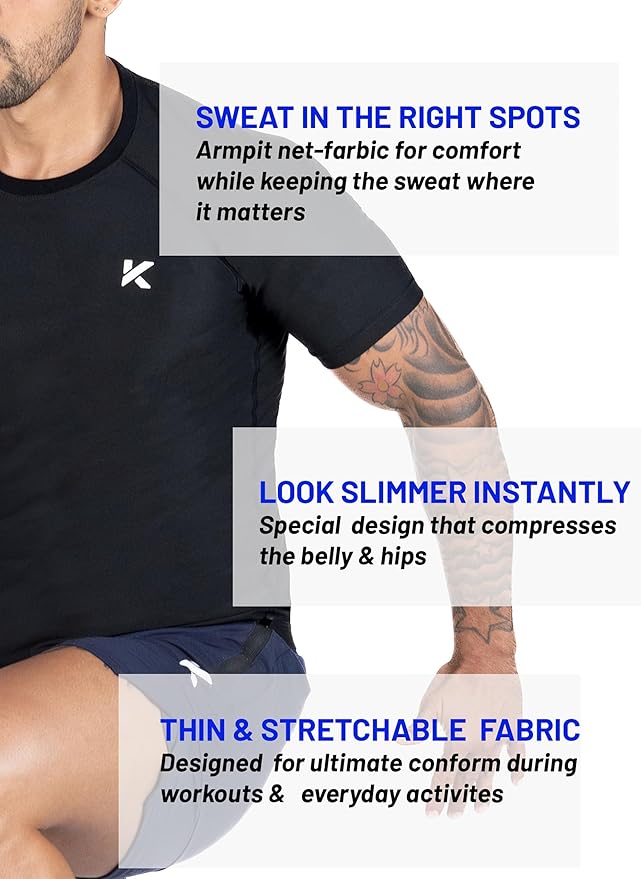 Kewlioo Sauna Shirt for Men - Heat Trapping Sweat Vest, Sauna Suit For Men, Compression Workout Sweat Suit for Gym, Workouts