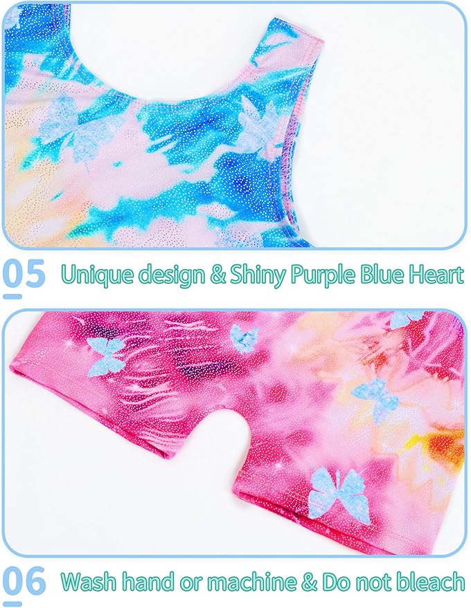 Nymphperi 2 Packs Gymnastics Leotard for Girls Sparkle Biketards with Shorts Kids Sleeveless Unitard One-Piece Dancewear