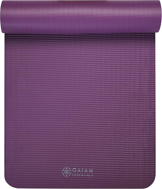 Gaiam Essentials 2/5" Thick (10mm) Yoga & Pilates, Fitness & Exercise Mat with Easy-Cinch Carrier Strap Cushion Support For Fitness and Gym Workouts