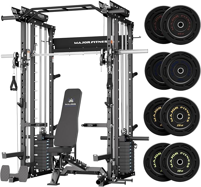 Major Fitness Drone MAX V Smith Machine with Weight Stacks, All-in-One Home Gym Squat Rack--2500LB Capacity, Dual LAT Pull-Down Systems & Cable Crossover Machine, Heavy-Duty Full-Body Workout Machine
