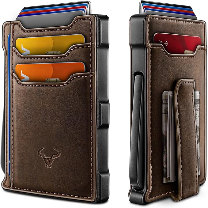 BULLIANT Men Wallet-Slim Money Clip Wallet Metal Card Case With Pop up Access 9 Cards RFID Blocking Pocket Fit