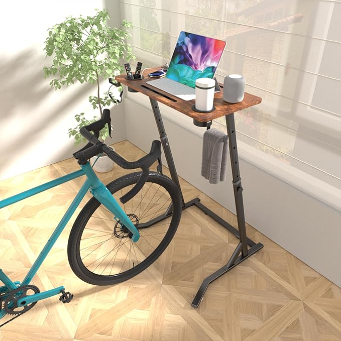OrigoDeco Bike Desk,Adjustable Cycling Desk,Standing Desk for Walking pad,Indoor Bike Trainer Desk with Power Socket,for Indoor Cycling Treadmill & Office Use,Exercise While Working or Watching TV