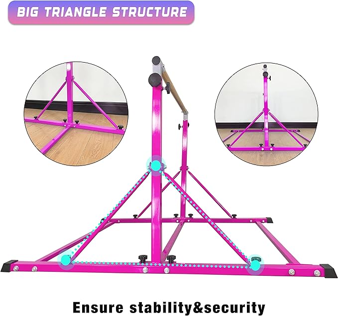 Marfula Gymnastic Bar For Kid and Teenage of 3-25, 5Ft/8 FT Base Length 4Ft Width 5Ft Adjust Height, Gymnastic Kip Bar For Gymnast, Gymnastic Training Equipment For Professional Training Home Club Use