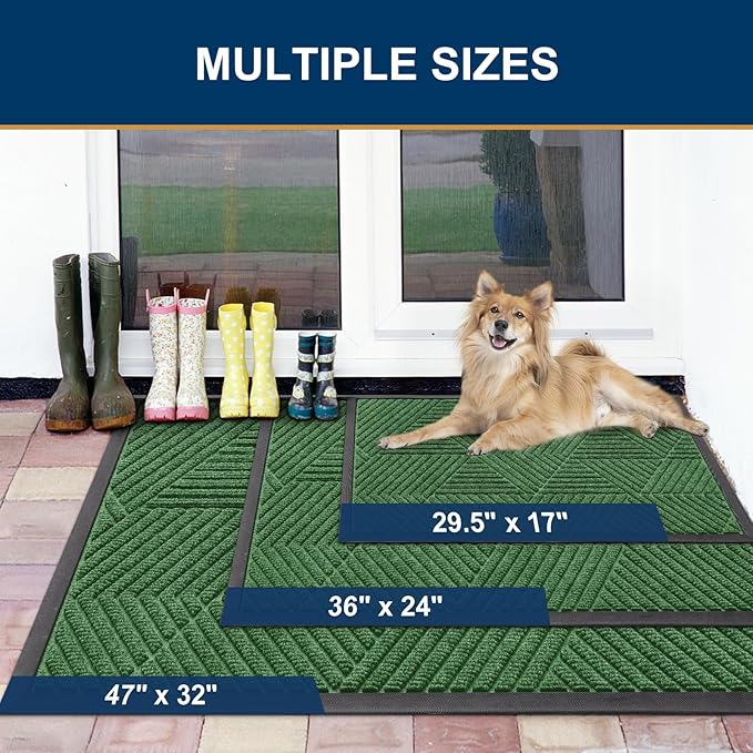 Smiry Front Door Mat Outside Entrance, Heavy Duty Sturdy Natural Rubber Doormat, Trap Dirt and Moisture, Easy Clean Low Profile Mats for Indoor Outdoor Entry, Irregular Triangle (71x24, Green)
