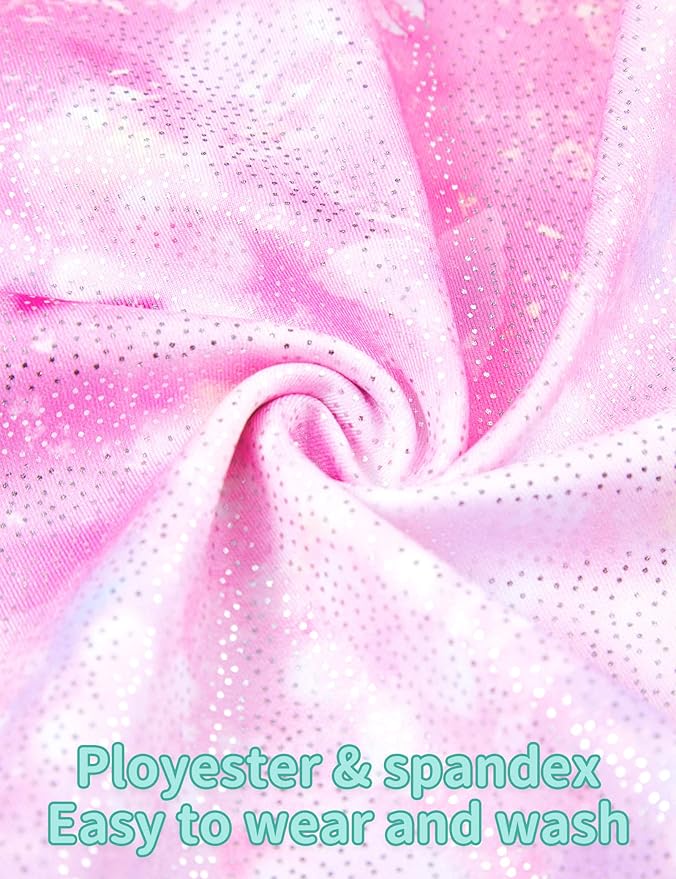 Nymphperi 2 Packs Gymnastics Leotard for Girls Sparkle Biketards with Shorts Kids Sleeveless Unitard One-Piece Dancewear