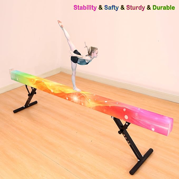 8 Ft Gymnastic Balance Beam with Adjustable Height From7 inch to 22 inch for Kids Children Home Practice, Adjustable Balance Beam with Leg, High and Low Floor Gymnatic Training Beam