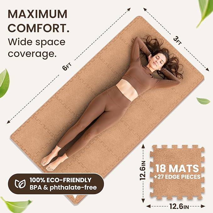 bemaxx Gym Mats Set - 18 pcs EVA Interlocking Foam Floor Tiles (12.6"x12.6"x0.4") 18sqft Protective Gym Flooring Sports Home Workout Exercise Mats Puzzle Garage Fitness Play-Room Garage Pool Treadmill