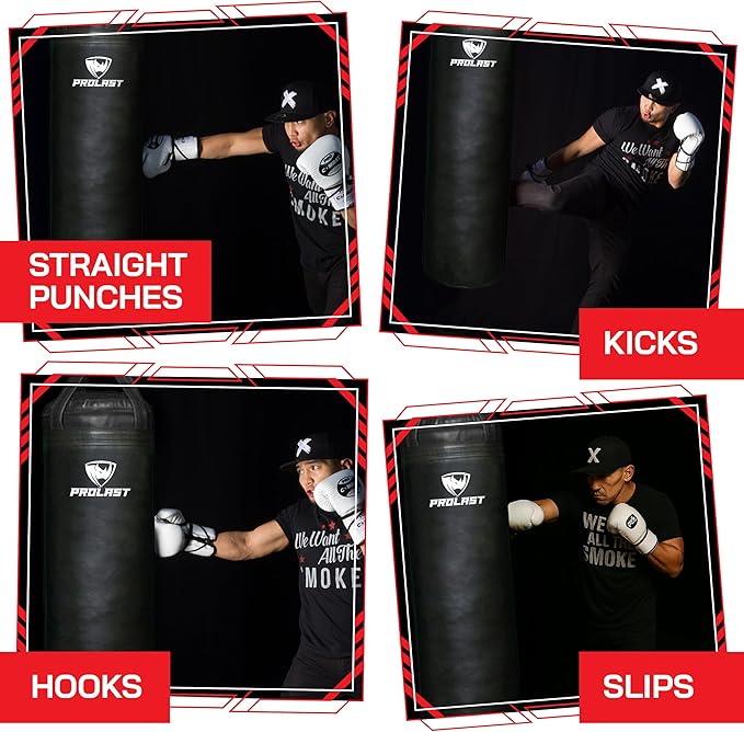 PROLAST 4 ft 80lb Heavy Boxing Punching Bag, Muay Thai, MMA, Strength Training Equipment, Hanging, Filled, Black