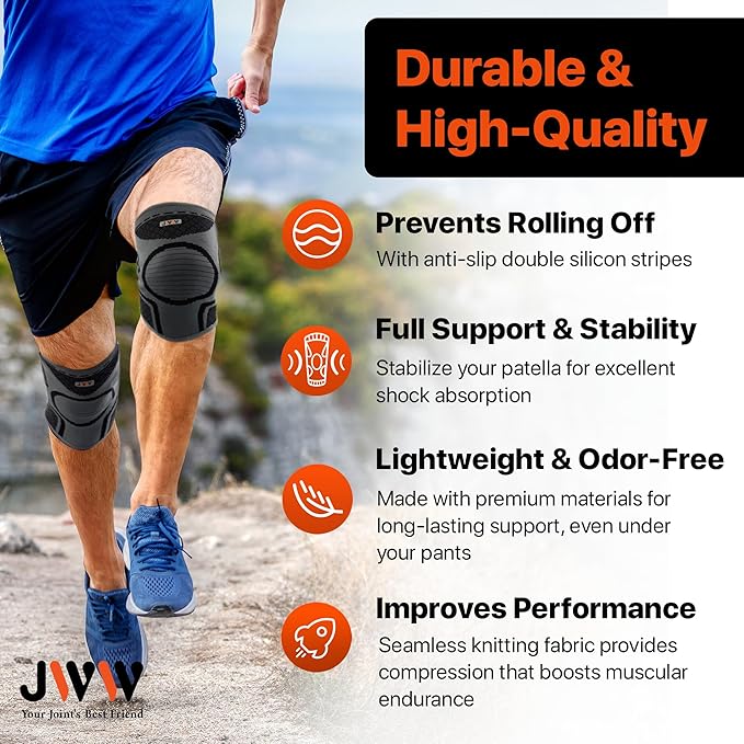 Knee Compression Sleeve, 2 Pack Knee Brace for Women Men Knee Pain Relief, Running Knee Support, Knee Braces for Meniscus Tear ACL Arthritis Recovery, Rodilleras para Gym Fitness (Black, XL)