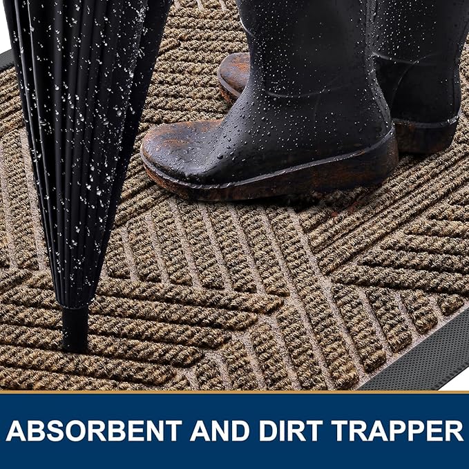 Smiry Front Door Mat Outside Entrance, Heavy Duty Sturdy Natural Rubber Doormat, Trap Dirt and Moisture, Easy Clean Low Profile Mats for Indoor Outdoor Entry, Irregular Triangle (71x24, Brown)