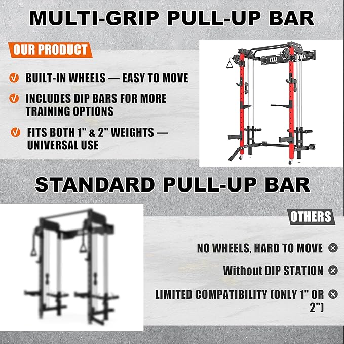 Folding Power Rack, Wall Mounted Squat Rack with Cable Pulley System, Multi-Grip Pull-Up Bar, Landmine for Home Gym, Compact Power for Small Spaces, FR67