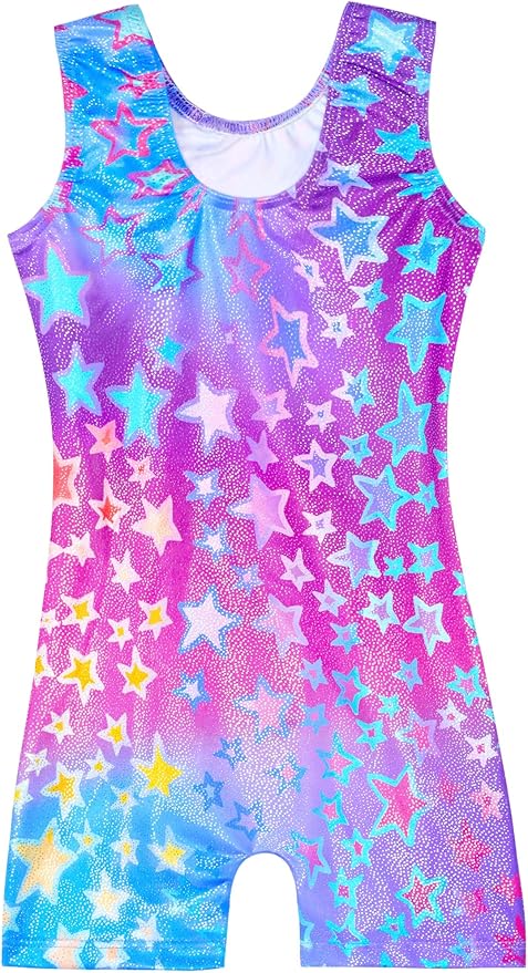 Domusgo Gymnastics Leotards for Girls Sparkly One-Piece Pro Kids Unitard Biketards with Shorts