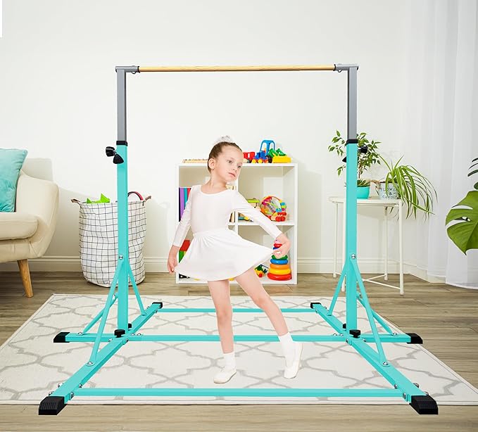 86 York Gymnastics Bar for Kids Ages 3-20, 5FT Base Length, 42" to 63" Adjustable Height, Horizontal Bar, Kip Bar for Gymnast, Gymnastic Training Equipment for Home, Gym Center (Gym Bar, Teal)