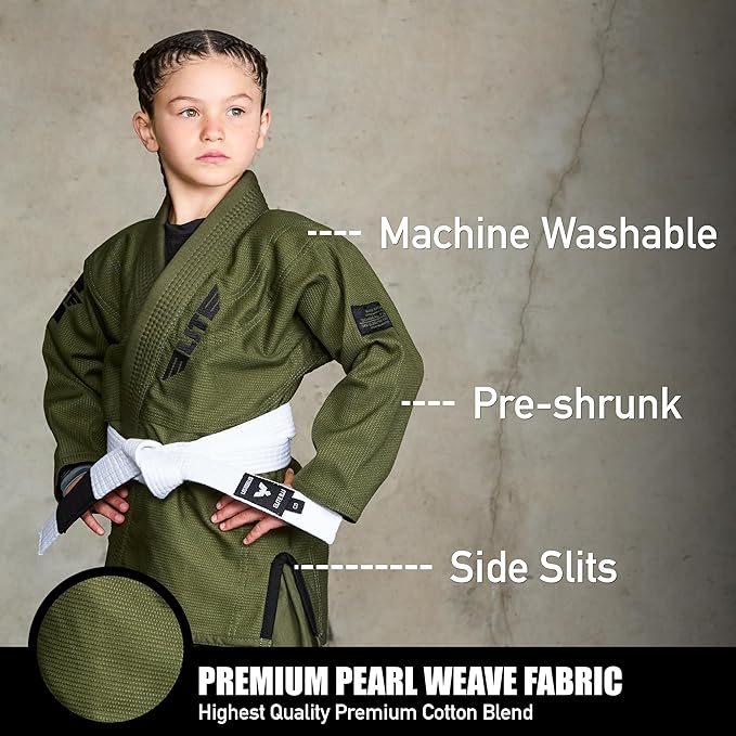 Elite Sports IBJJF Ultra Light BJJ Brazilian Jiu Jitsu Gi for Kids with Preshrunk Fabric and Free Belt