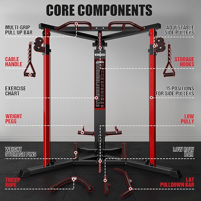 CC01 Fitness Cable Crossover Machine with High and Low Pulley System, Functional Trainer with with Pull Up Bars and Optional Bundle, Plate Loaded Pulley System for Home Gym Power Workout
