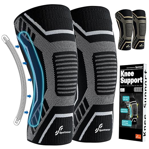Sportneer Knee Brace with Dual Side Stabilizers – Maximum Support Compression Knee Sleeve for Men & Women, Anti-Slip Knee Support for Running, Workout, Arthritis, ACL & Pain Relief (Black, Medium(16"-18.5"))