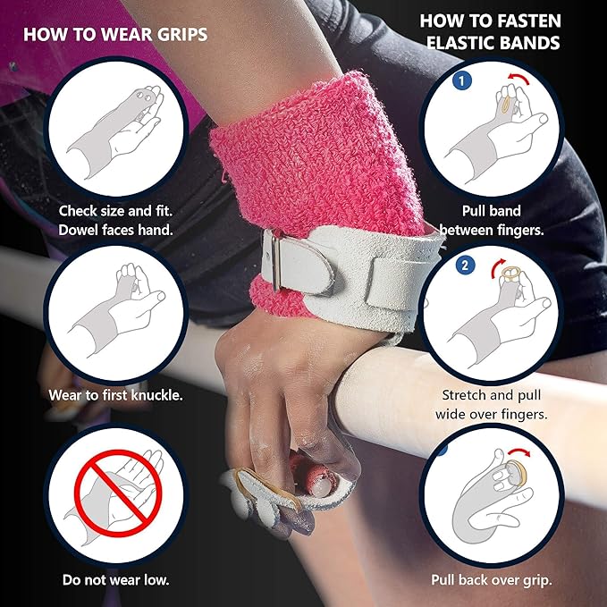 US Glove Integrity Women RKO Uneven Bar Grips - Women's Gymnastics Leather Grips for Vault & Weightlifting - Made in USA