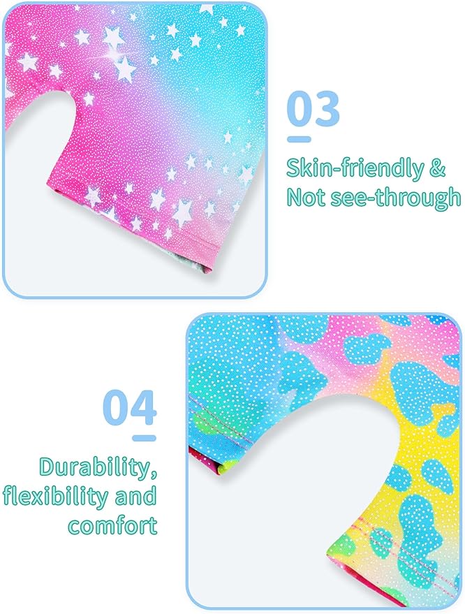 Nymphperi 2 Packs Gymnastics Leotard for Girls Sparkle Biketards with Shorts Kids Sleeveless Unitard One-Piece Dancewear