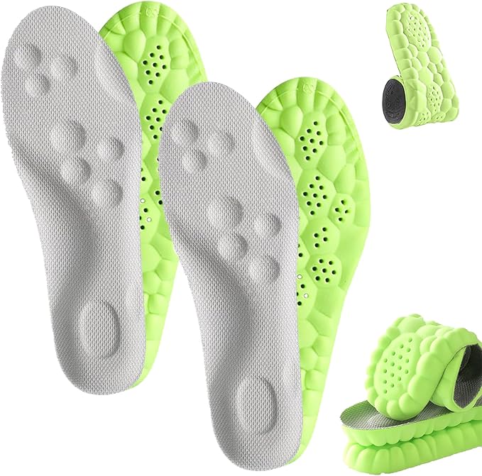 4D Cloud Insoles for Men Women, Memory Foam Boot Insoles, Comfortable and Breathable Massage Cushion Shoe Inserts with Arch Support, Trim to Fit All Shoe Types(2Pair-Green, Men 10-11/Women 12-13)