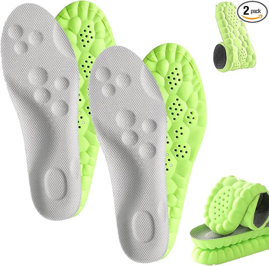 4D Cloud Insoles for Men Women, Memory Foam Boot Insoles, Comfortable and Breathable Massage Cushion Shoe Inserts with Arch Support, Trim to Fit All Shoe Types(2Pair-Green, Men 11-12/Women 13-14)
