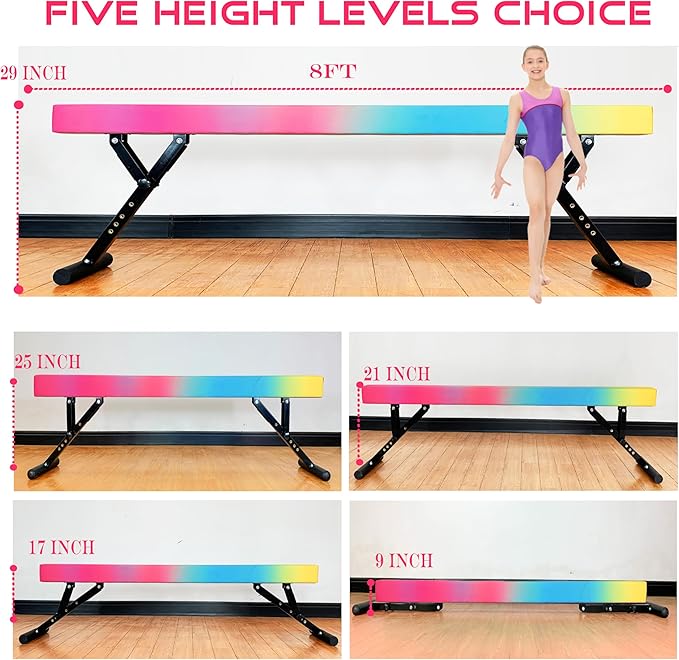 MARFULA Adjustable Balance Beam 8 ft Gymnastic Beam Adjustable Height for Kids and Teenage of All Gymnastic Levels, Gymnastic Training Beam Gymnastic Equipment for Athlete Home and Gym Club Use