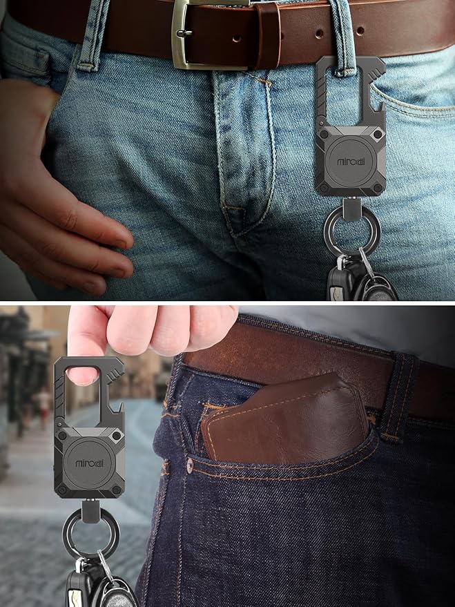 Miroddi Keychain Tracker, Men's Key Chain Works with Find My(iOS Only), Heavy Duty Keychain Carabiner Bottle Opener, Car Key Chains with Finder, Anti-lost Keyrings Tracker, Rechargeable, Gunmetal