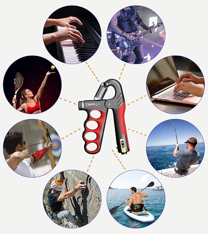 Grip Strength Trainer with Automatic Counter, Hand Grip Strengthener with Adjustable Resistance 11-220Lbs(5-100KG), Ergonomic Design Forearm Strengthener for Musicians Athletes and Injury Recovery