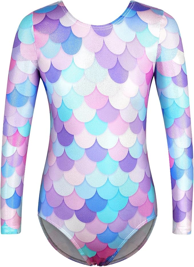 BAOHULU Leotards for Girls Gymnastics Long Sleeve Embroidery Shiny Black Diamond Dance Clothes