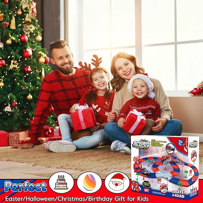 Spider Toys for Boys 4-6, 212 PCS Race Car Track for Kids Ages 4-8, Monster Truck 2+ Year Old Birthday Gift Toddler Cars Toy for 3+ Year Old Boy Girl