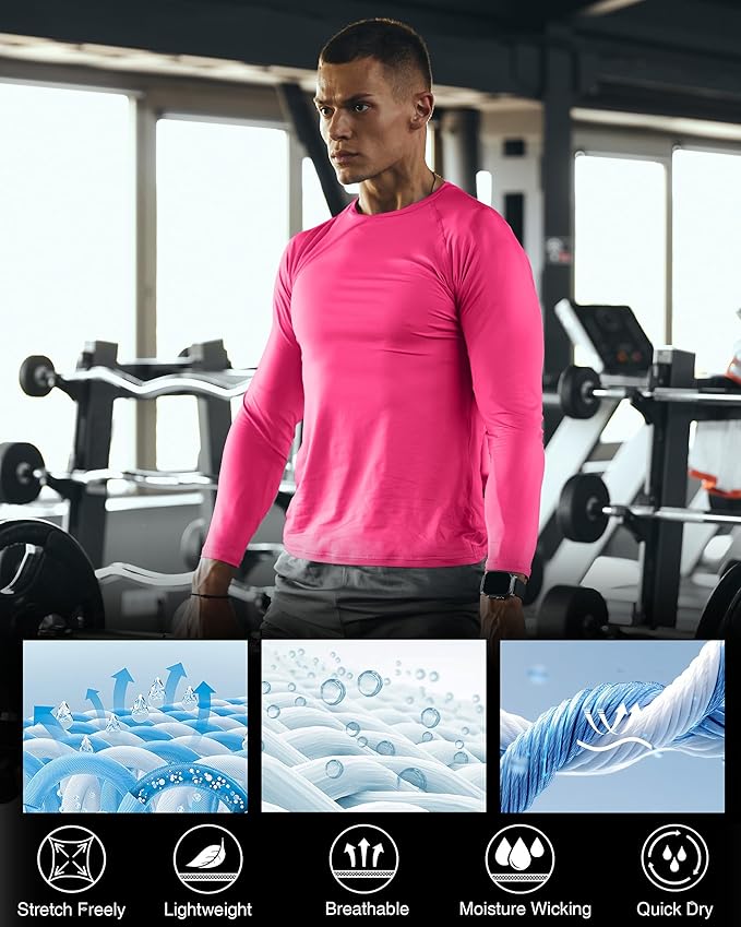 Men's Long Sleeve Compression Shirt, Quick Dry Athletic Base Layer Top, Skins Fit Football Running Workout Undershirt