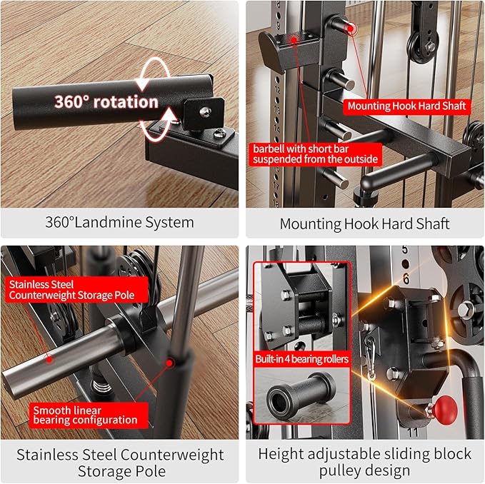 Smith Machine, Multi-Purpose Strength Power Cage with Cable Crossover System and More Training Accessories,Squat Rack Power Rack，Suitable for Home Gyms