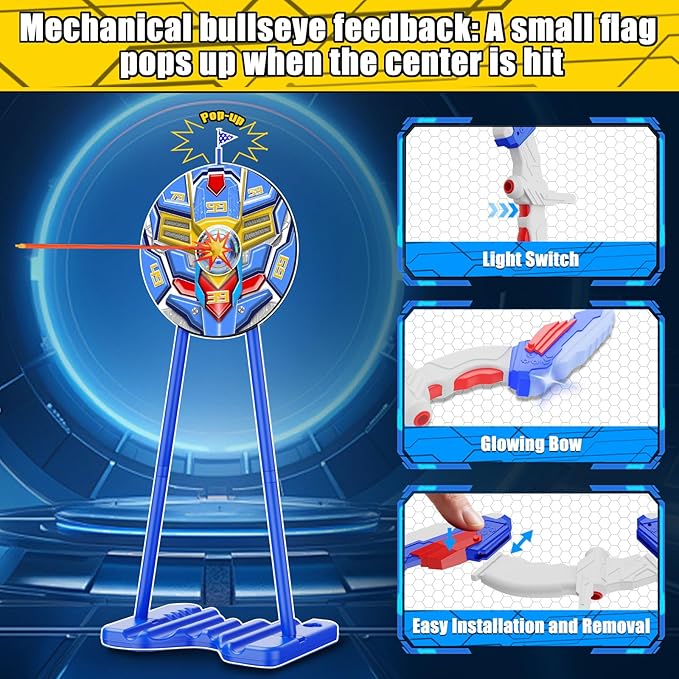 Kids Bow and Arrow Set, LED Light Up Archery Toy Set with Suction Cup Arrows, Standing Target & Quiver, Indoor and Outdoor Toys Sport Gifts for Kids, Boys & Girls Ages 4 5 6 7 8 9 10 11 12