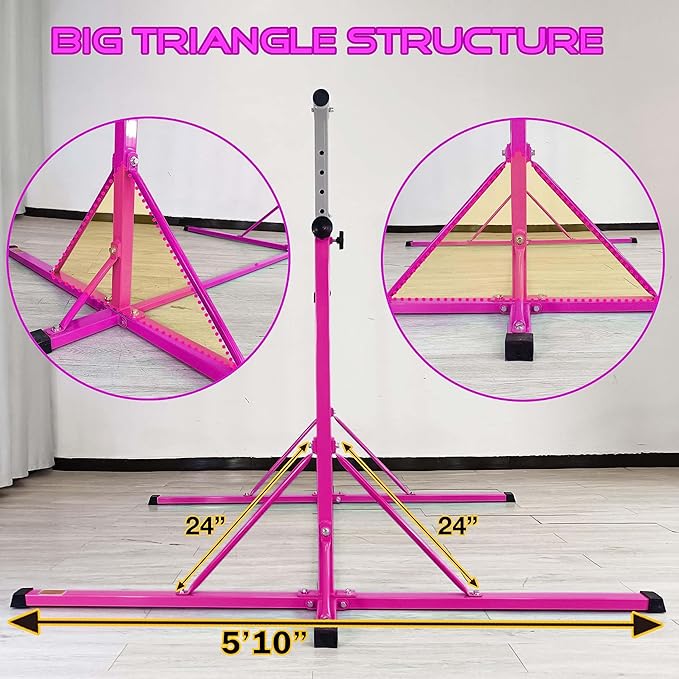 Gymnastics Bar, 5'10” Base length 45" to 71" Adjustable Horizontal Bar for Serious Training, 500 LBS Capacity, Professional Home Gym Equipment with Competition-Grade Beech-covered Fiberglass Bar