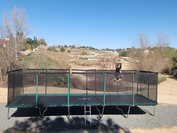 Happy Trampoline Pro Rectangle Trampoline - Heavy Duty 750lbs Jumping Capacity With Net Enclosure - Large Commercial Grade Rectangular Outdoor for Backyard Gymnastics