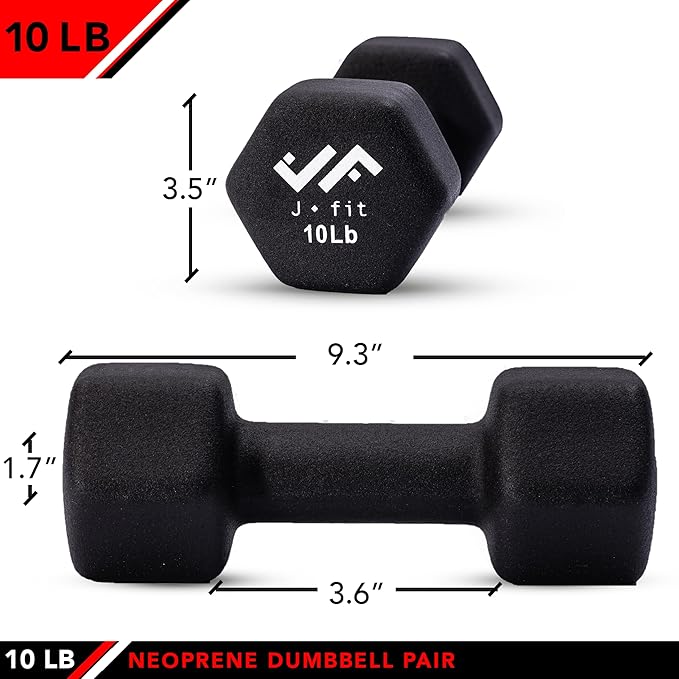JFIT Dumbbell Pairs or Sets – Neoprene & Vinyl Coated Hand Weights for Home Gym, Strength Training, Aerobics, Cardio Exercise and Fitness