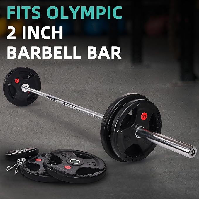 Fitvids Olympic 2-Inch Cast Iron Barbell Set, Including 255 Pounds Weight Plates Set with 7FT Olympic Bar (300 Pounds Total), Multiple Packages