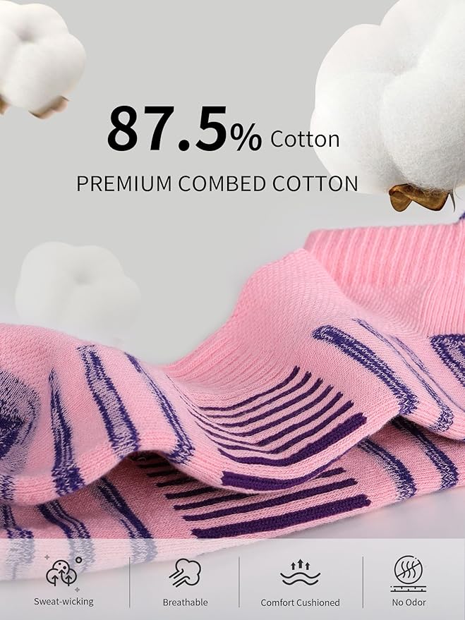 Airacker Athletic Running Ankle Cotton Socks, Low Cut Cushioned functional Anti-Blister Tab Sports Socks for Men Women 6pairs