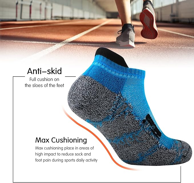 JOYNÉE Mens Ankle Athletic Low Cut Socks Running Sports Cushioned Sock for Men 6 Pack