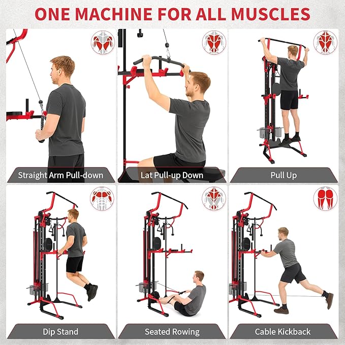 Eisenlink Power Tower Pull Up Dip Station LAT Pull Down Machines Multi-Function Workout Equipment Home Gym