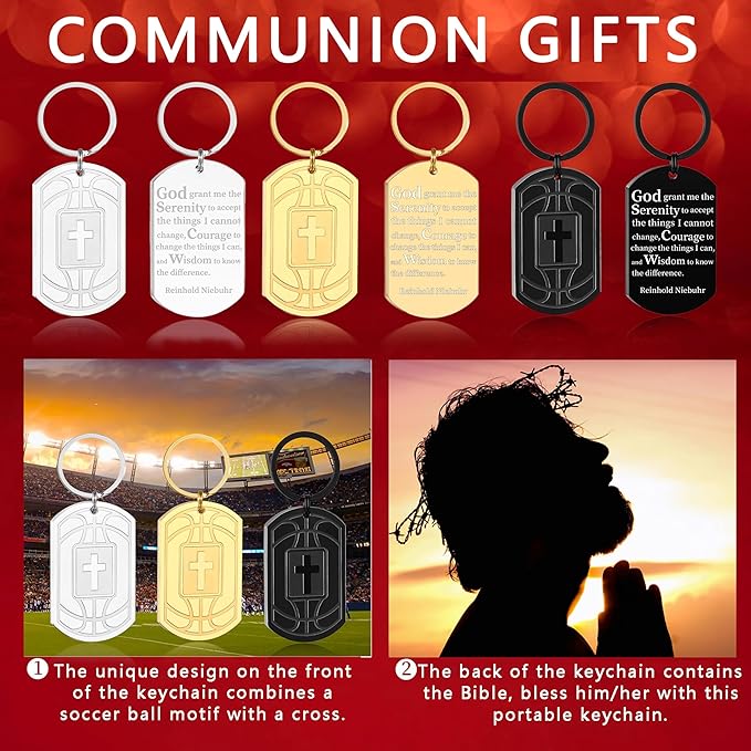 Stocking Stuffers- Football/Baseball/Soccer/Basketball Keychain for Men Baptism Confirmation Mens Gifts