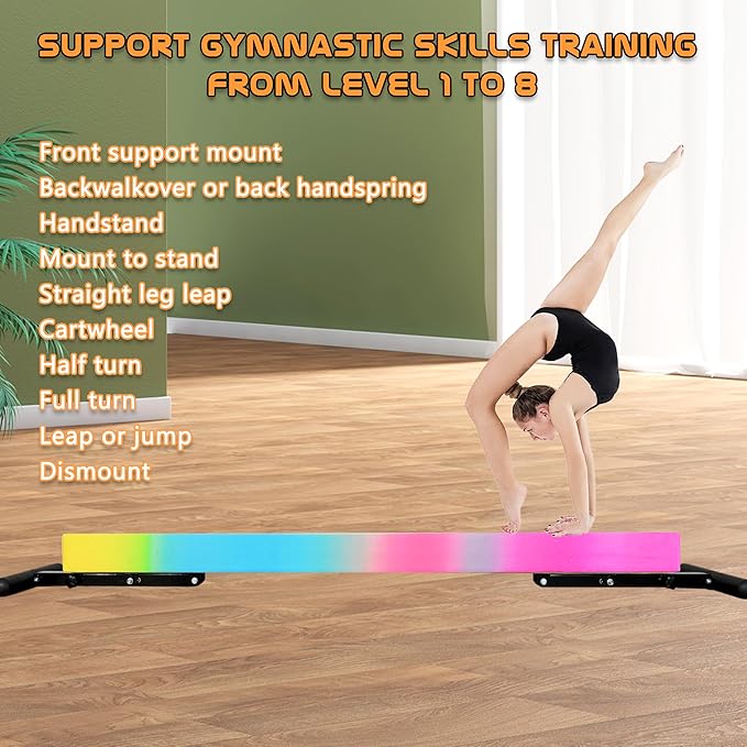 Adjustable Balance Beam for Kids, 8FT Gymnastics Beam with Anti-Slip Legs, High and Low Floor Beam for All Gymnastics Levels, Professional Gymnastic Equipment for Home, Gym Center