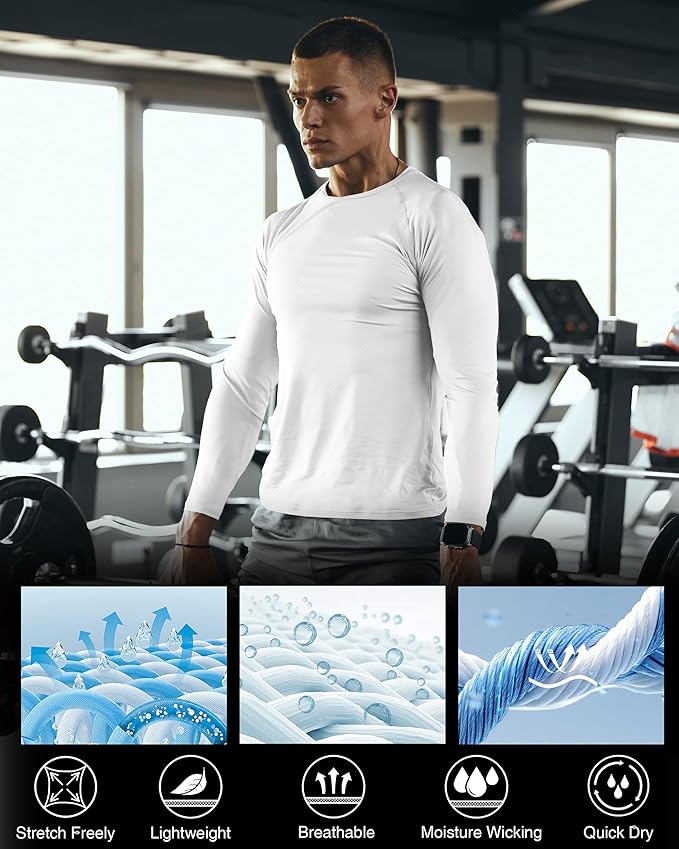 Men's Long Sleeve Compression Shirt, Quick Dry Athletic Base Layer Top, Skins Fit Football Running Workout Undershirt